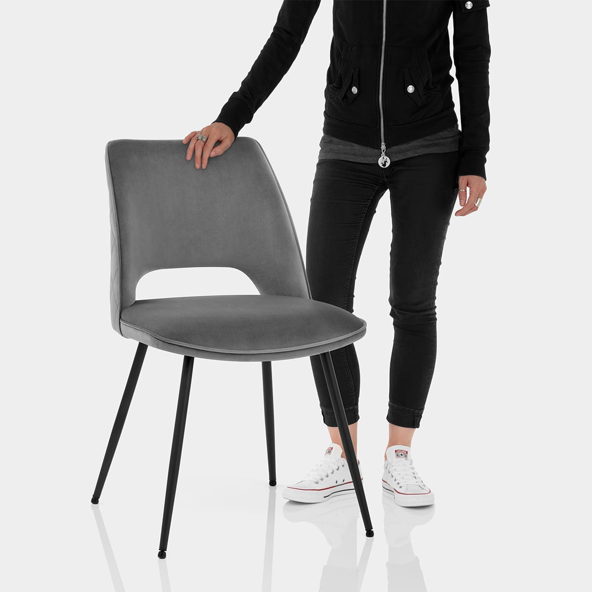 Viola Dining Chair Grey Velvet Features Image