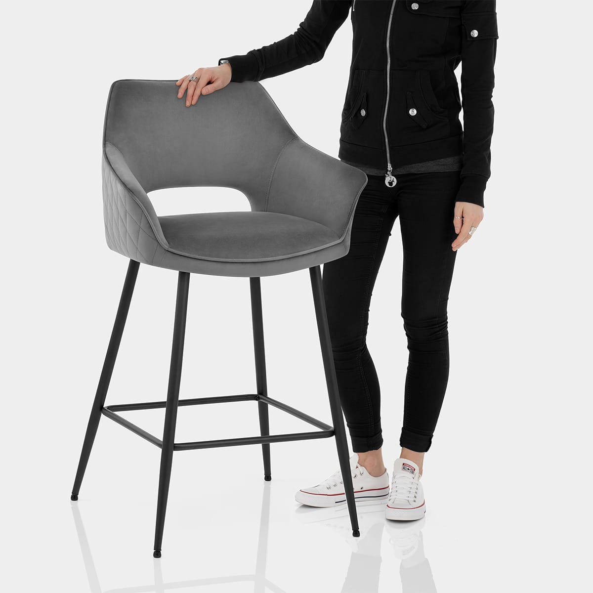 Viola Bar Stool Grey Velvet Features Image