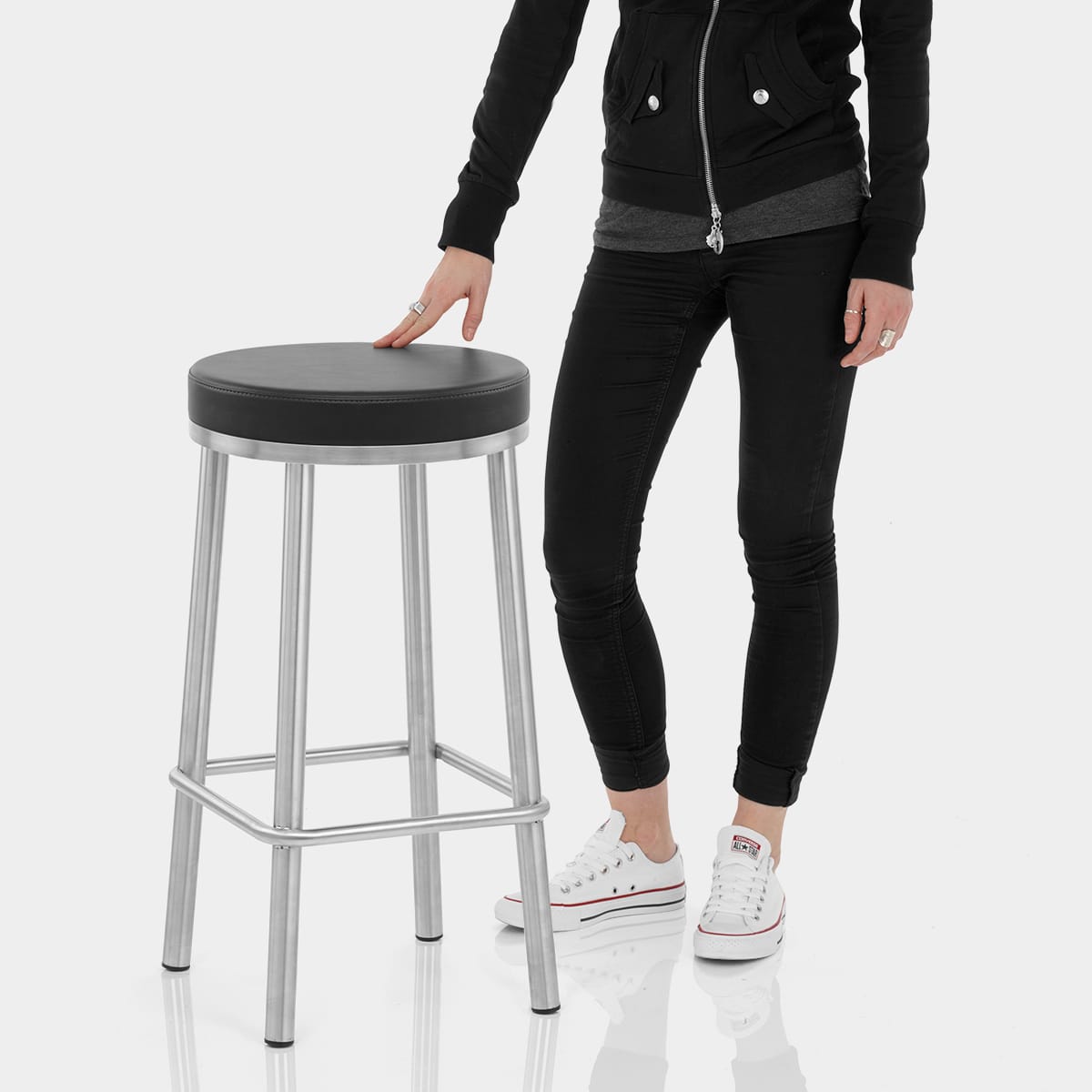 Vision Brushed Steel Stool Black Features Image