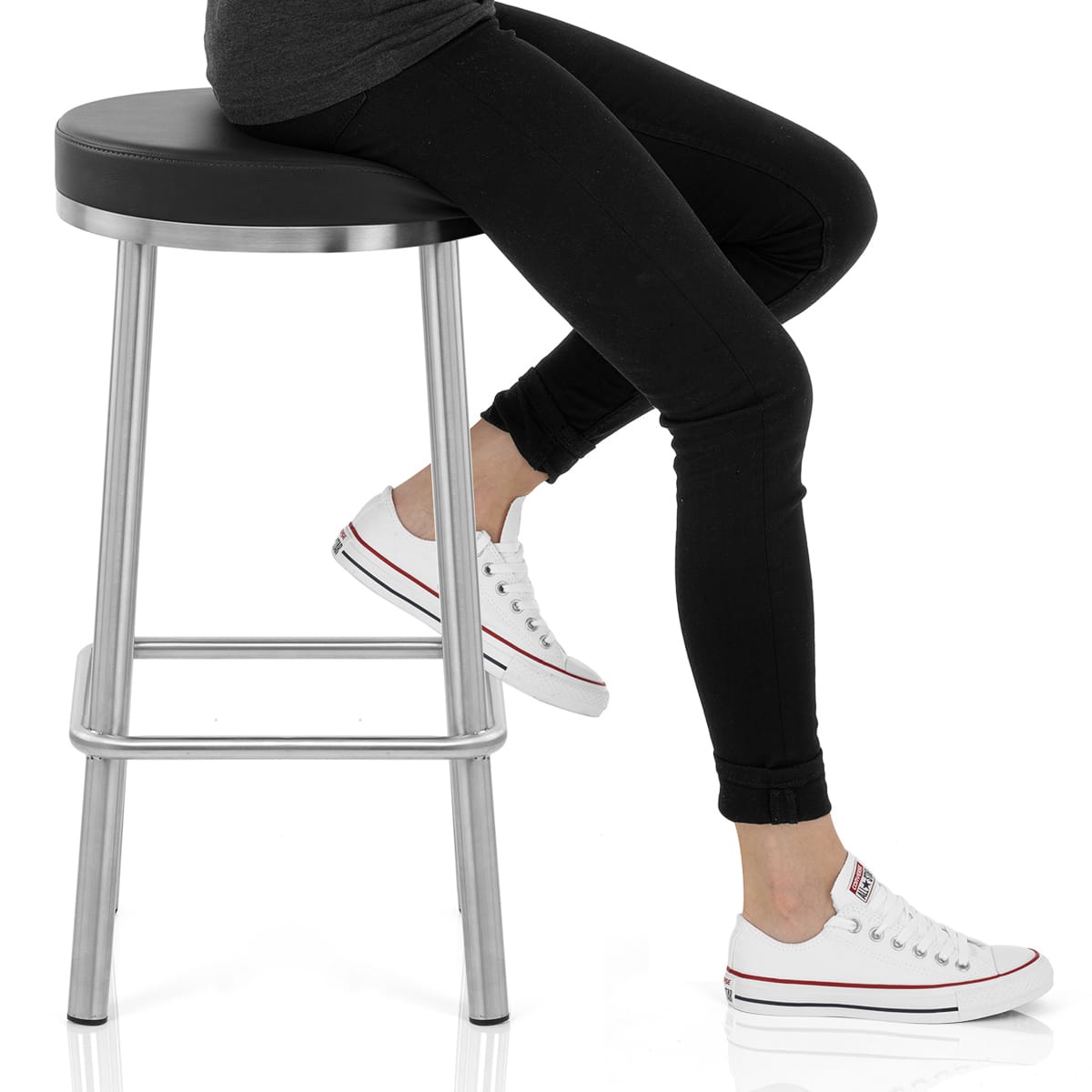 Vision Brushed Steel Stool Black Frame Image