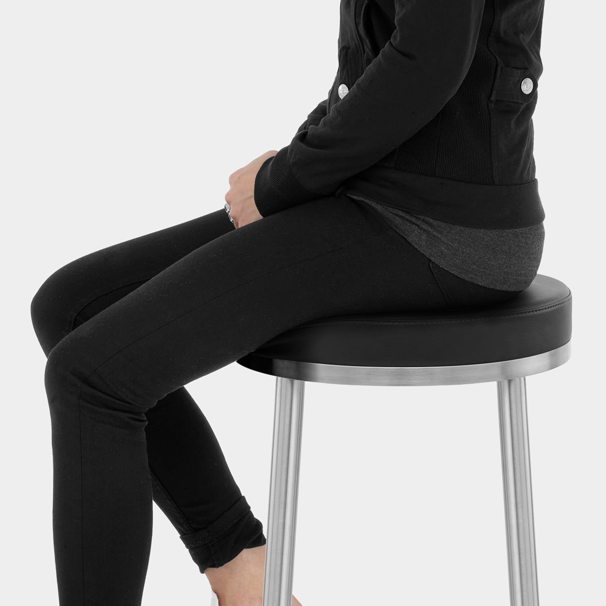 Vision Brushed Steel Stool Black Seat Image