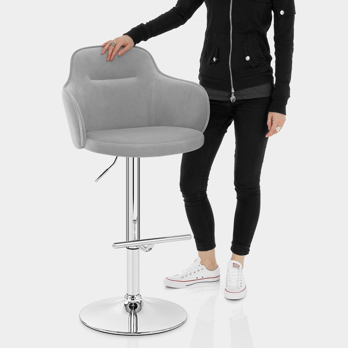 Vista Bar Stool Grey Velvet Features Image