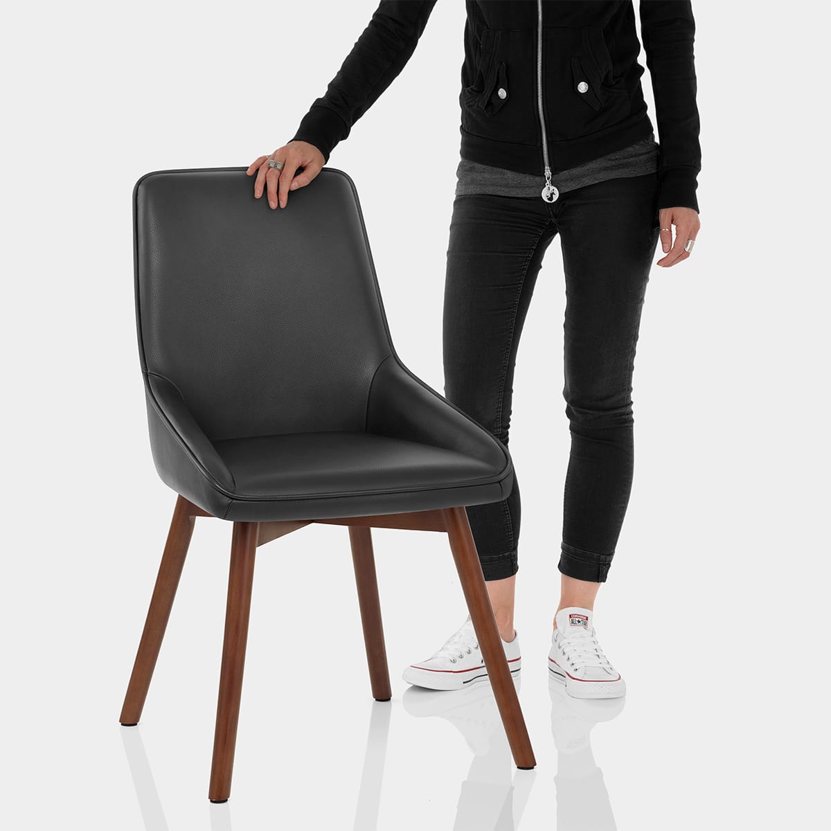 Vito Real Leather Dining Chair Black Features Image