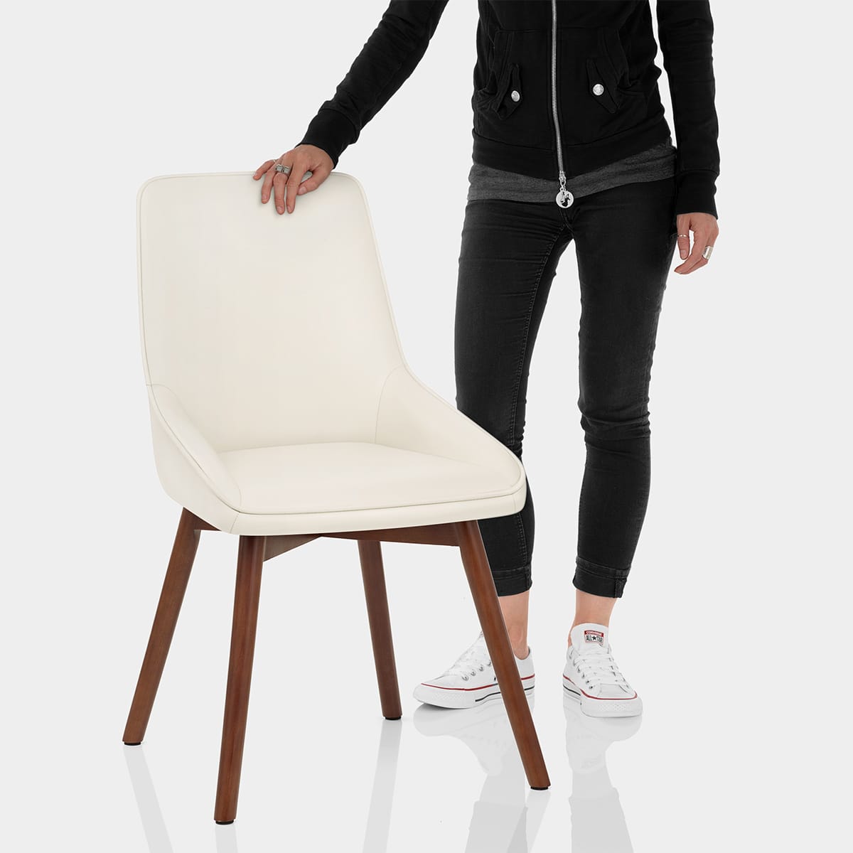 Vito Real Leather Dining Chair Cream Features Image