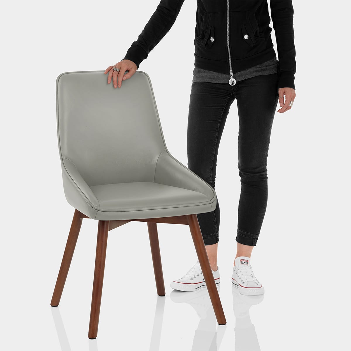 Vito Real Leather Dining Chair Grey Features Image