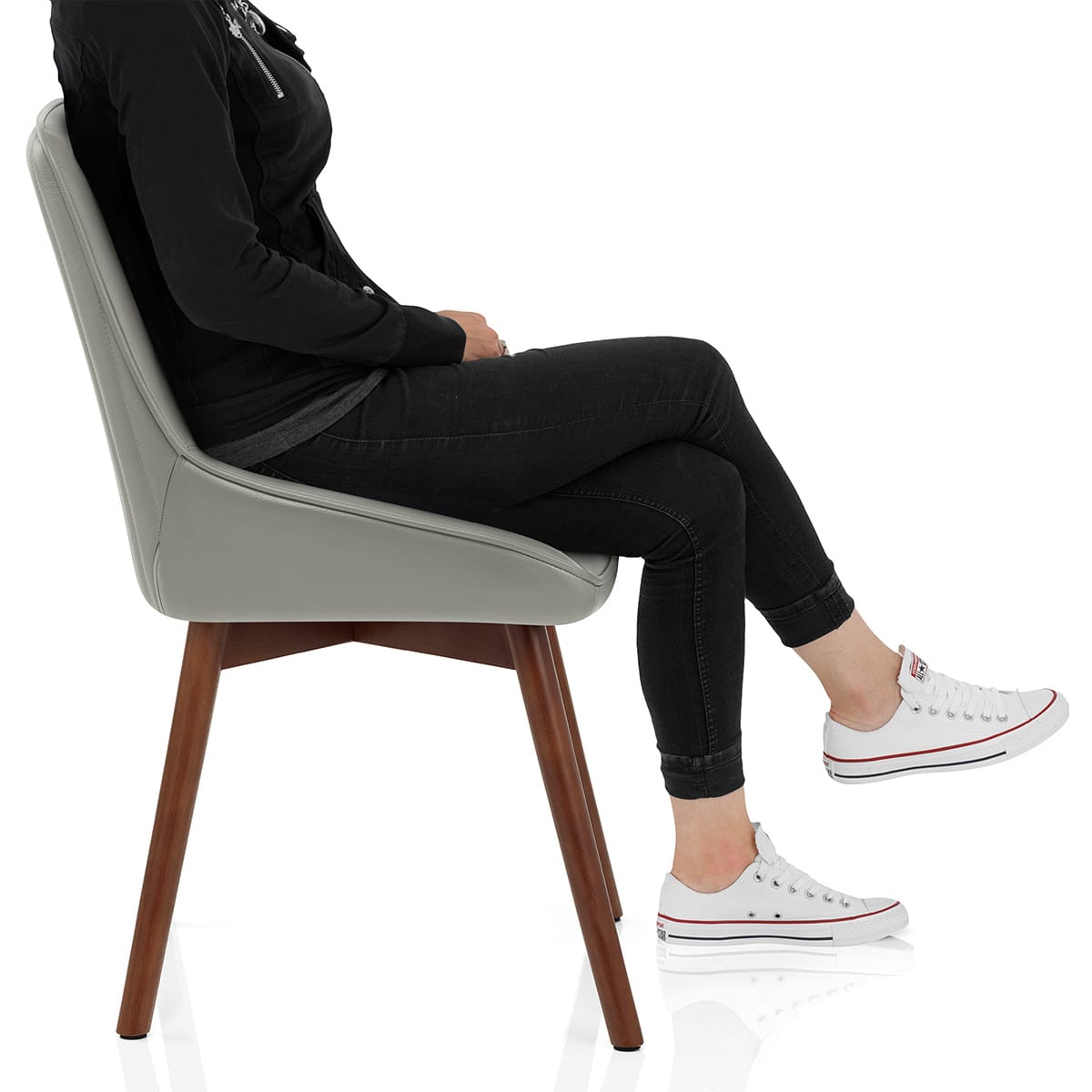 Vito Real Leather Dining Chair Grey Frame Image