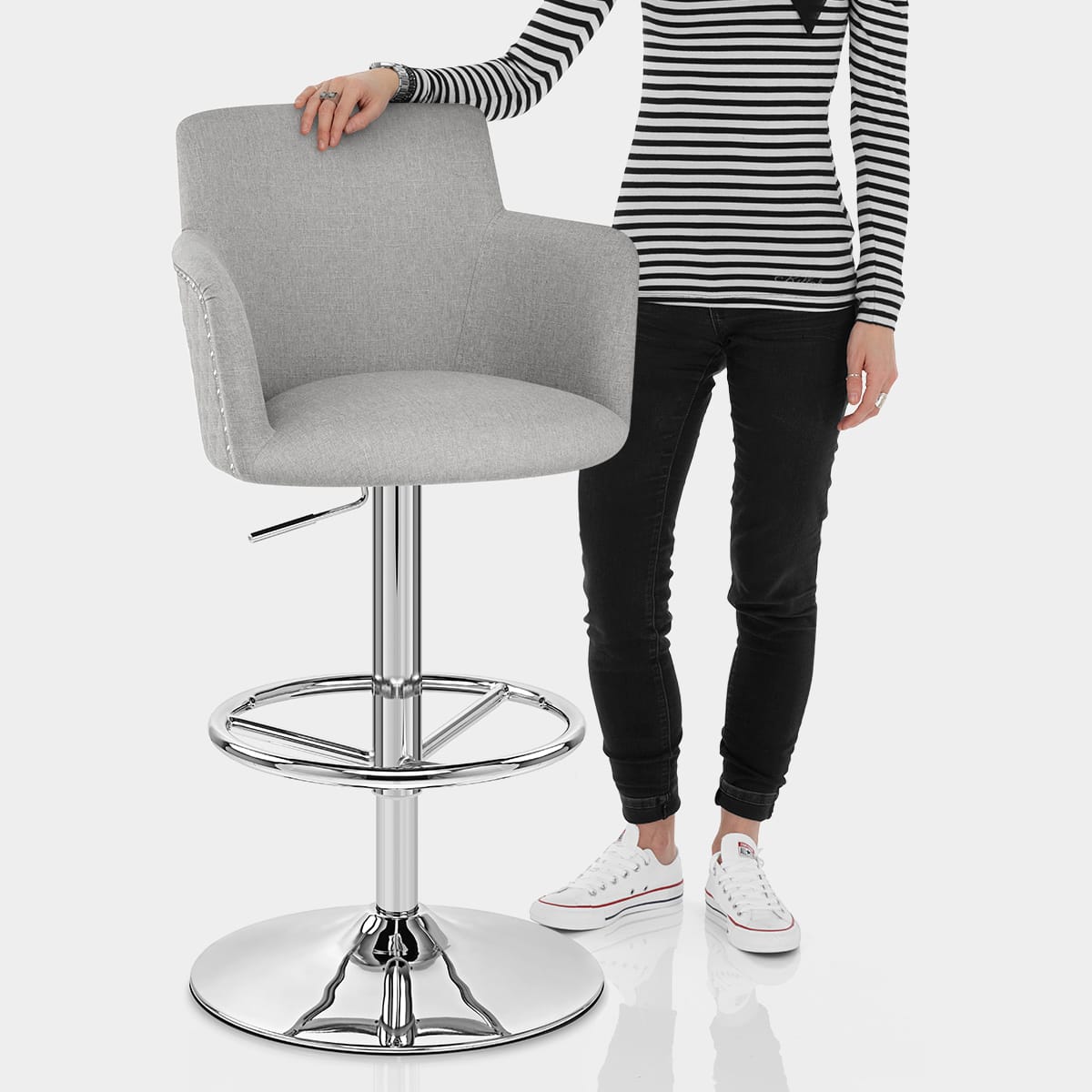 Vogue Bar Stool Grey Fabric Features Image