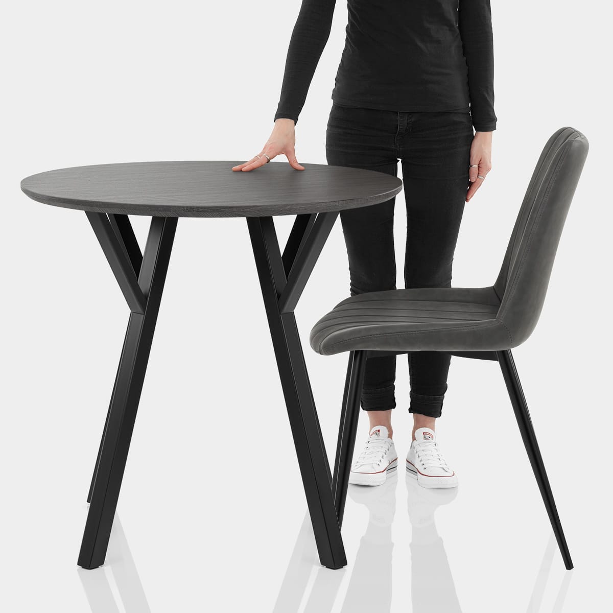 Wessex Dining Set Grey Wood & Charcoal Features Image