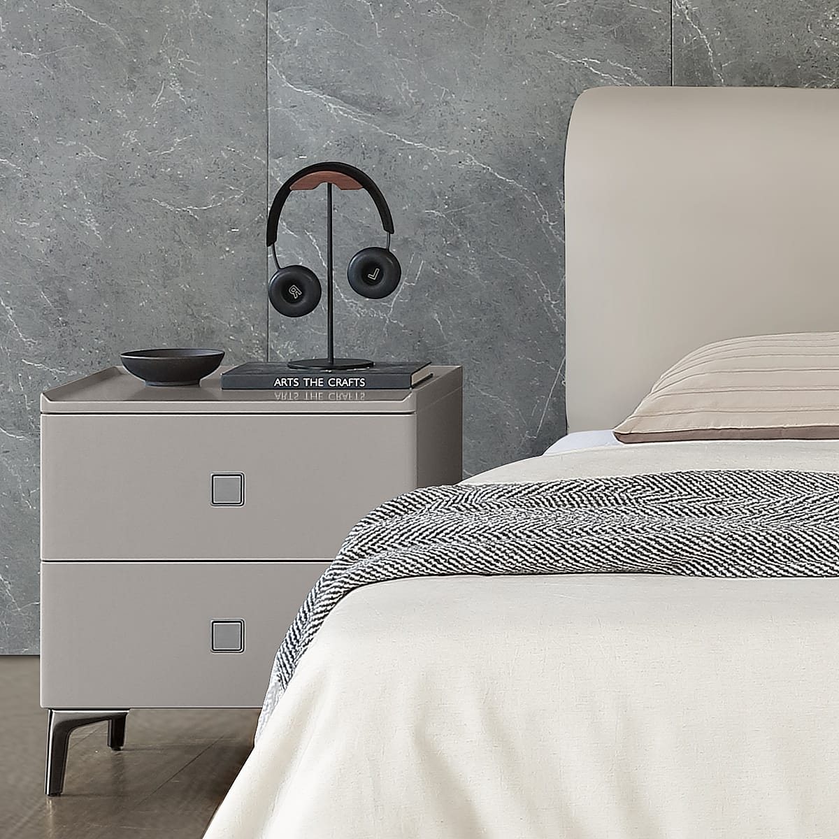 Windsor Bedside Table Light Grey Features Image