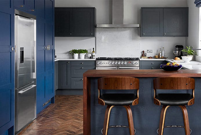 Alicia Walnut & Black In Blue Kitchen