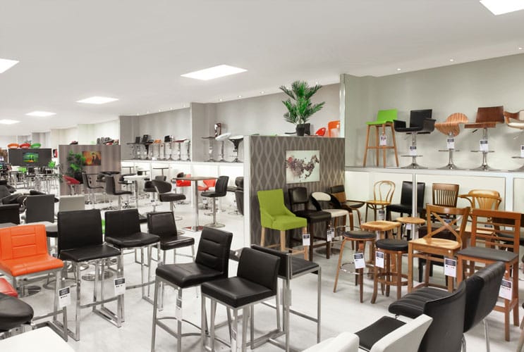 The Interior of Atlantic Shopping's Bar Stool Showroom in Birmingham UK