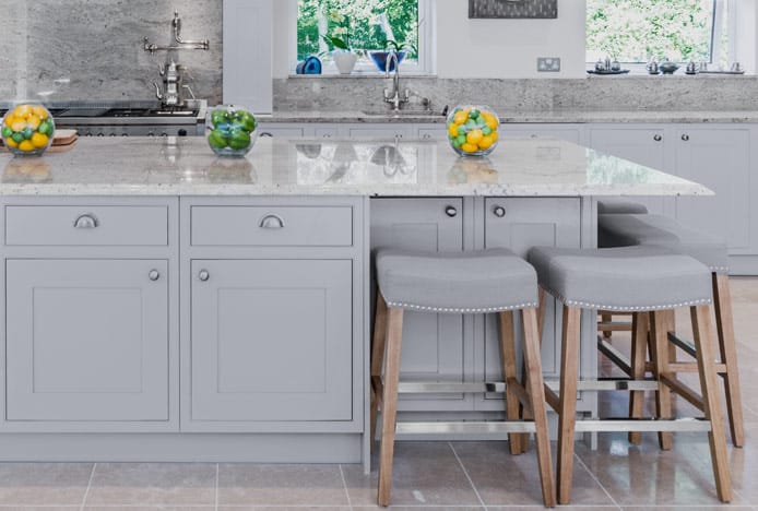 Audley Oak Stool With Chrome Footrest At Kitchen Island