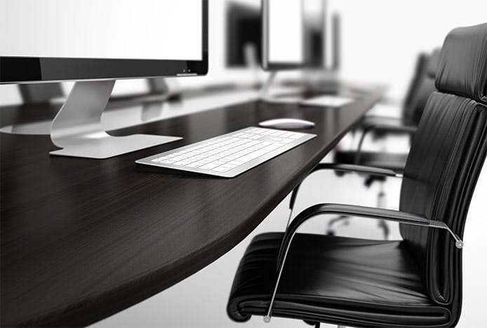 Black Leather Office Chair at Wooden Desk