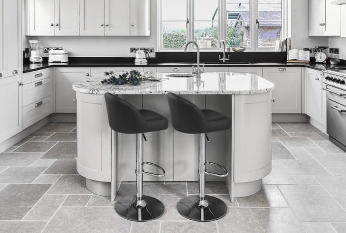 Mimi Chrome Stool Black in Modern Black Kitchen