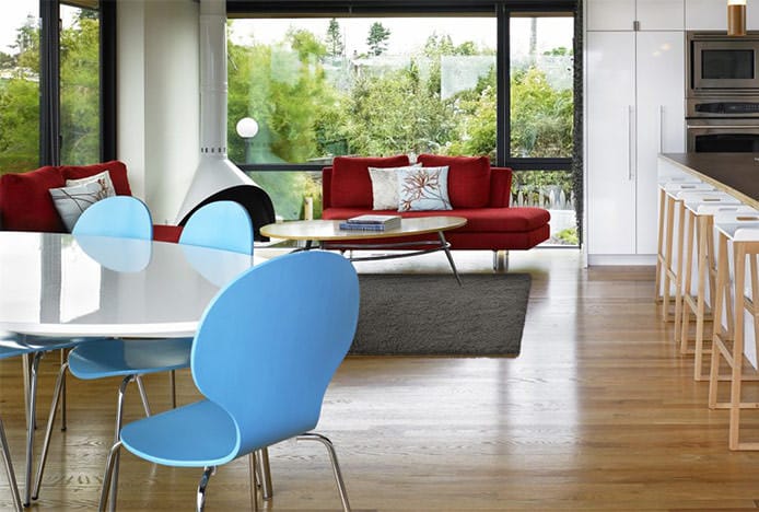 Blue Candy Chairs at White Table