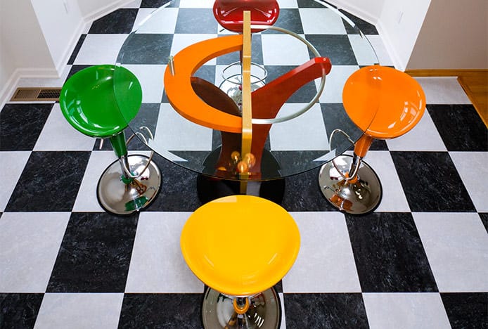 Bright Stools on Chequered Floor