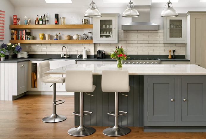 Brushed Steel Linear Stools in Kitchen