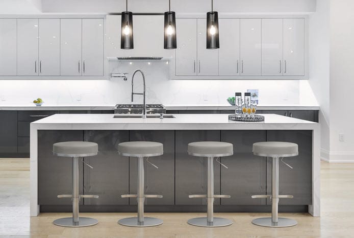 Light Bright Kitchen With Oracle Brushed Steel Stool Grey
