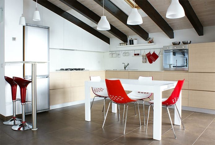 Coco Stools with Red Dining Chairs