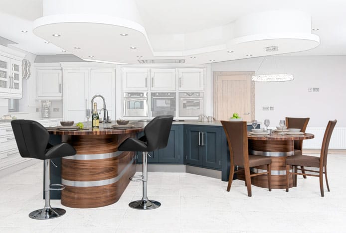 Custom-Made Breakfast Bar With Diamond Bar Stools