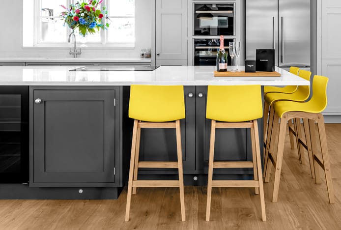 Drift Oak Stool Yellow In Grey Kitchen