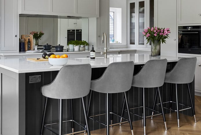 Glam Bar Stool Grey Velvet In Shaker Kitchen