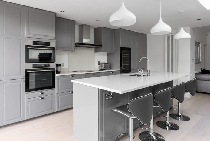 Duo Bar Stool Grey In Grey Kitchen