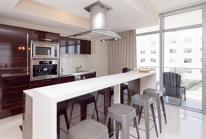 Grey Tolix Stools at Kitchen Island