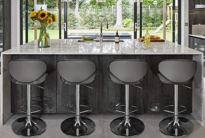 Duo Bar Stool Grey At Kitchen Island With Integrated Overhang