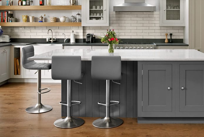 Linear Bar Stool Grey At Steel Kitchen Counter