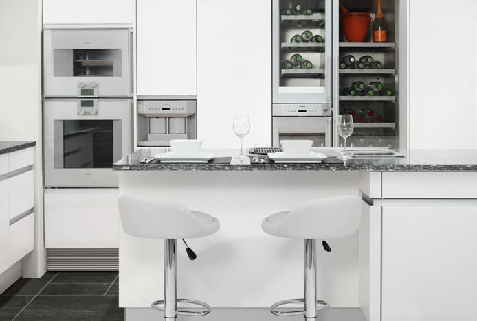 Kitchen With Symmetry And Lulu Bar Stools