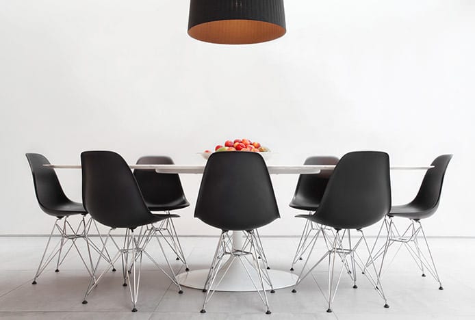 Metal and Black Plastic Eames Chairs