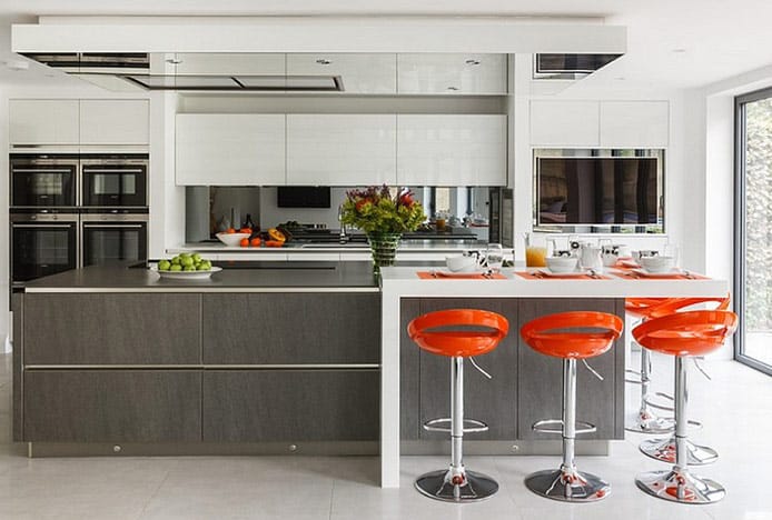 Orange Crescent Stools in Kitchen