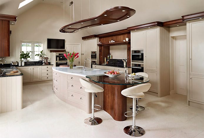 Padded Crescent Stool in Curved Kitchen