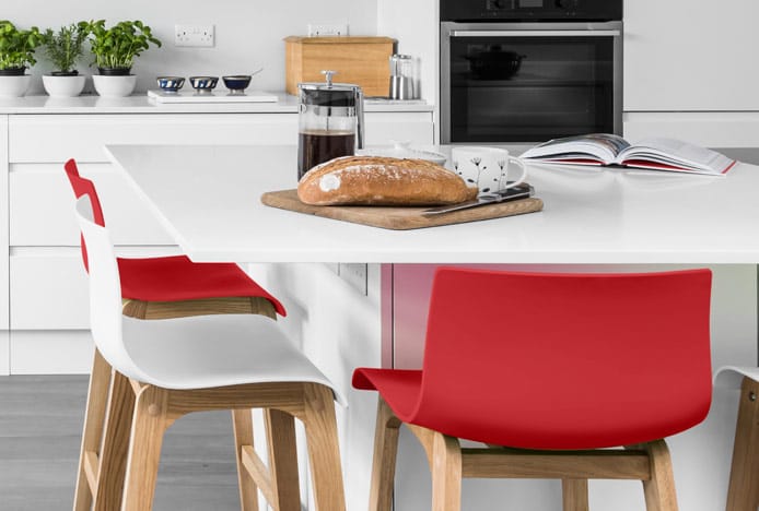 Red & White Stools In Modern Kitchen