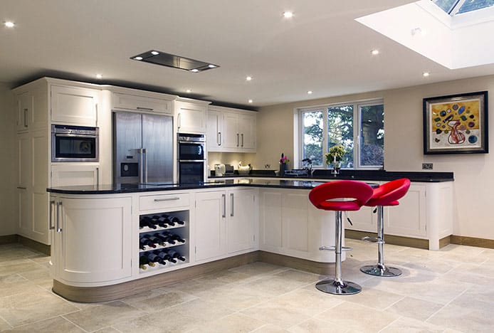 Padded Crescent Bar Stool Red In Kitchen