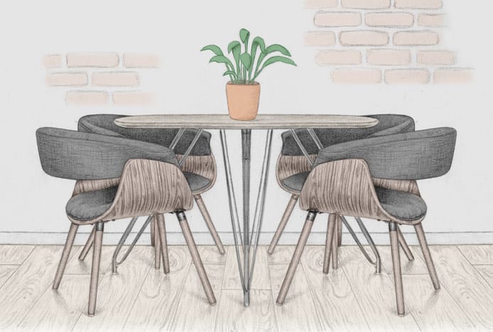 Sketch Of Bentwood Grafton Dining Chairs in Dining Room