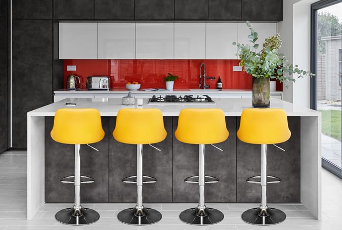 Sticth Bar Stool Yellow In A Grey Kitchen