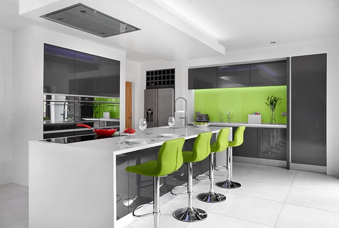 Green Paradis Bar Stools In Kitchen